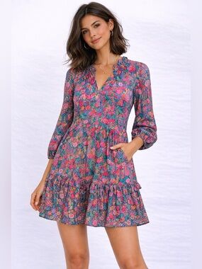 J.Crew Liberty Ciara Floral Ruffle Tiered Dress Popover Boho Cottagecore Size S